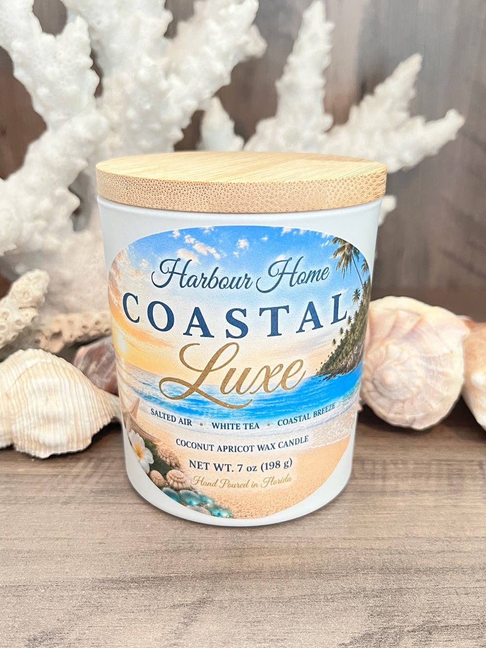 Coastal Luxe Coconut Apricot Wax Candle Harbour Home Gifts 7 oz.